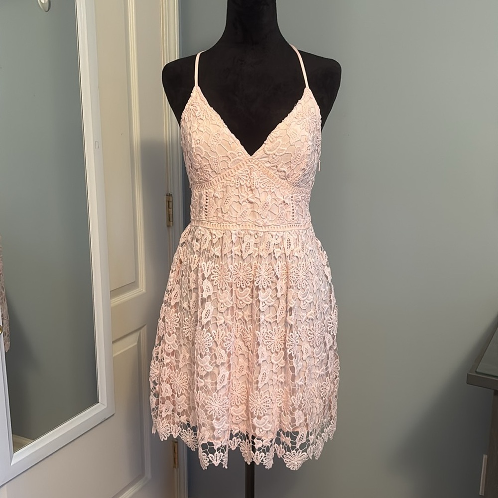 Baby Girl Pale Pink Lace Spaghetti Strap Backless Dress